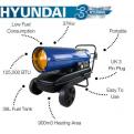 Hyundai 125,000BTU / 37kW Diesel or Kerosene Space Heater, 900m3 Coverage, Thermostat_2