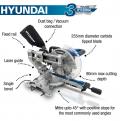 Hyundai 2000W Electric Mitre Saw / Chop Saw with 255mm Blade, 230V_2