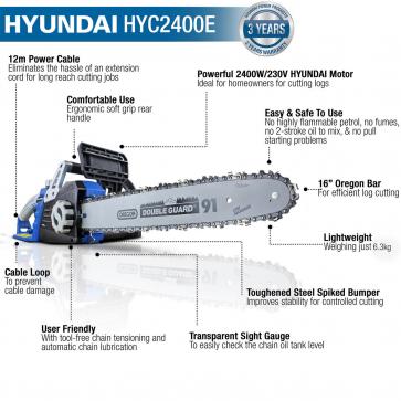 Hyundai 16\" 40cm Electric Chainsaw 2400W 230V_1